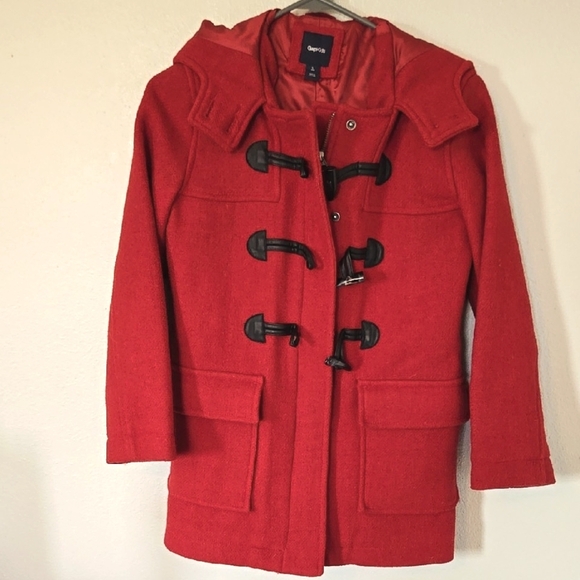 Gap Kids Hooded Red Wool Coat Size Large - Picture 1 of 8